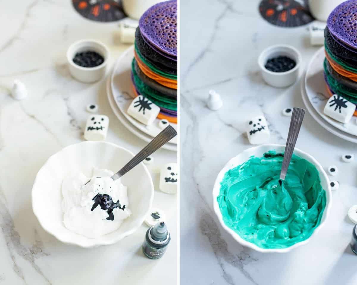 打发奶油混合前后的对比图。