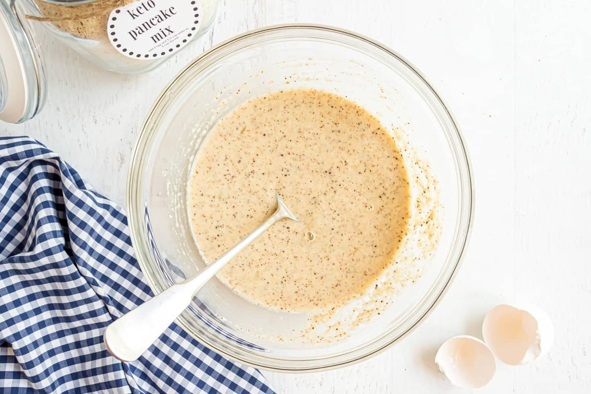 Pancake batter in a bowl.